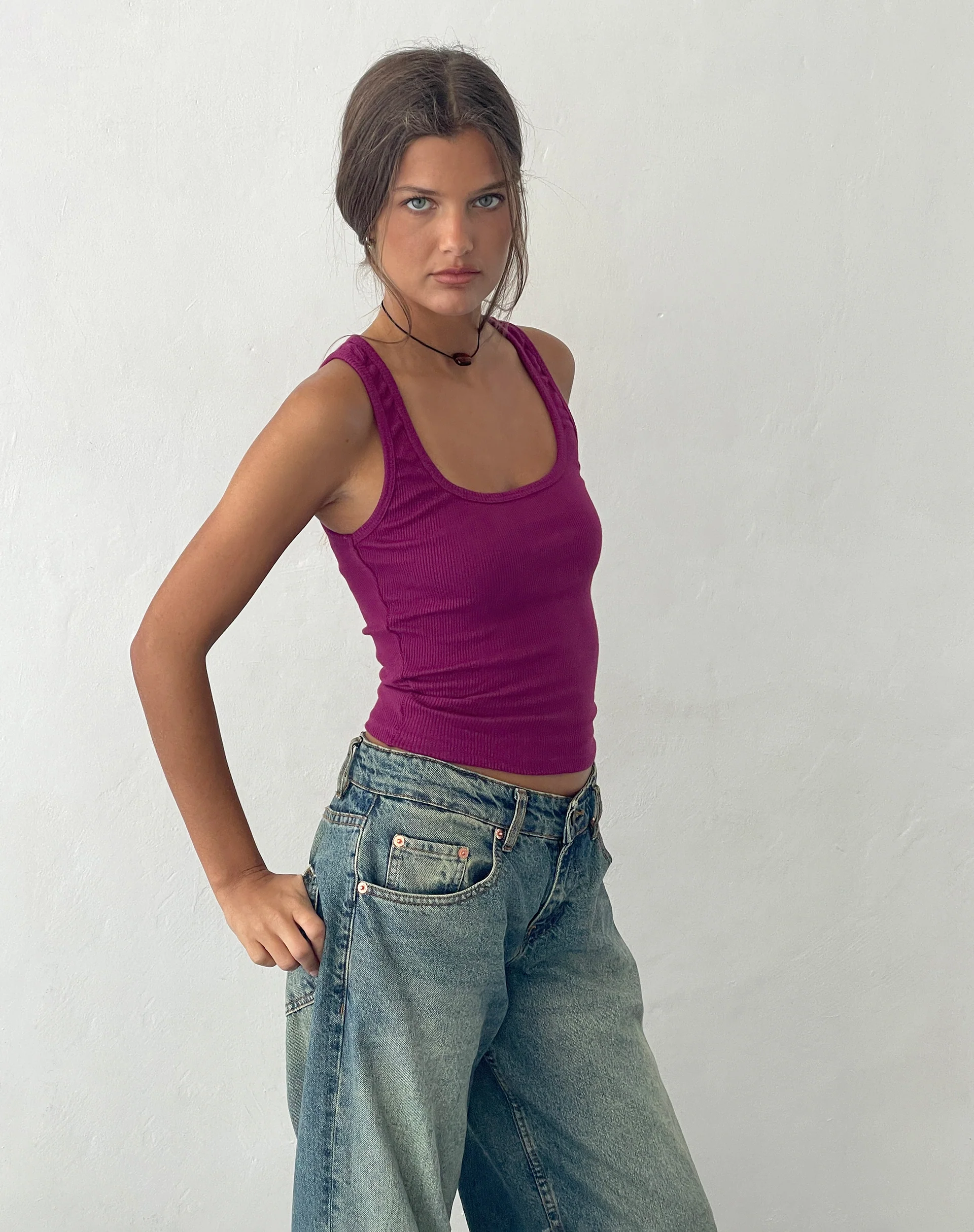 Roxe Ribbed Vest Top in Berry - Image 5