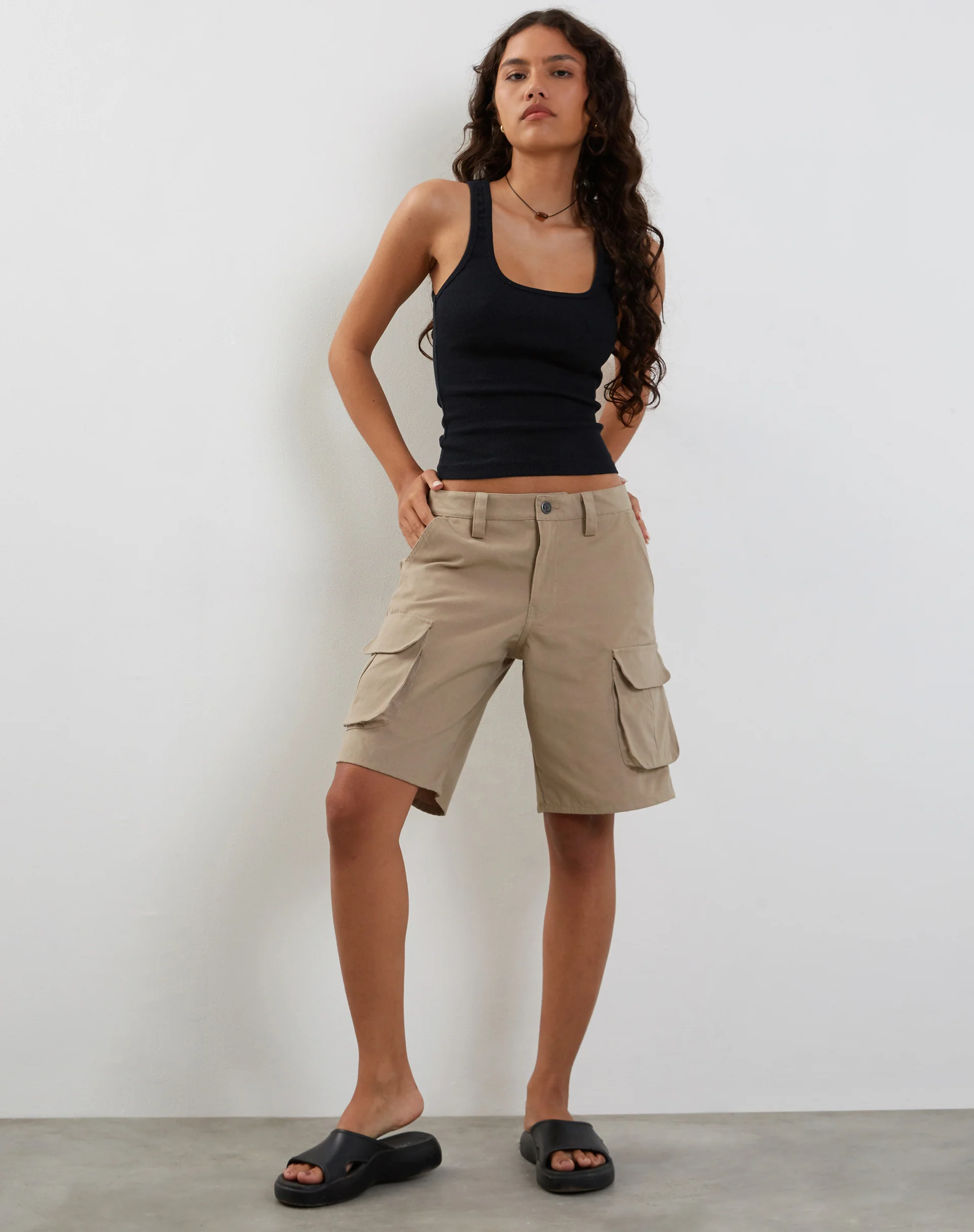 Roxe Ribbed Vest Top in Black - Image 3