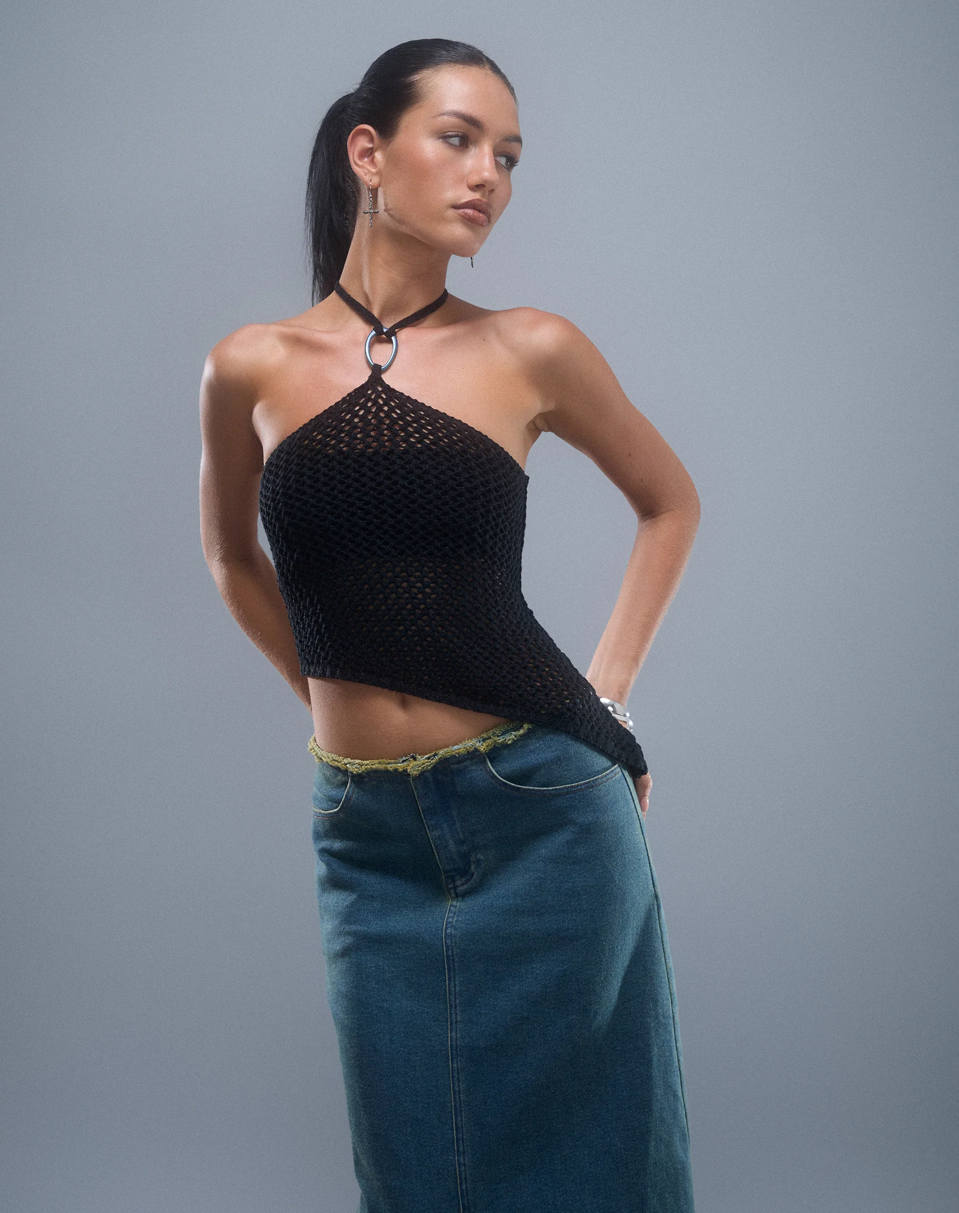 Royani Halterneck Top in Black Knit - Image 3