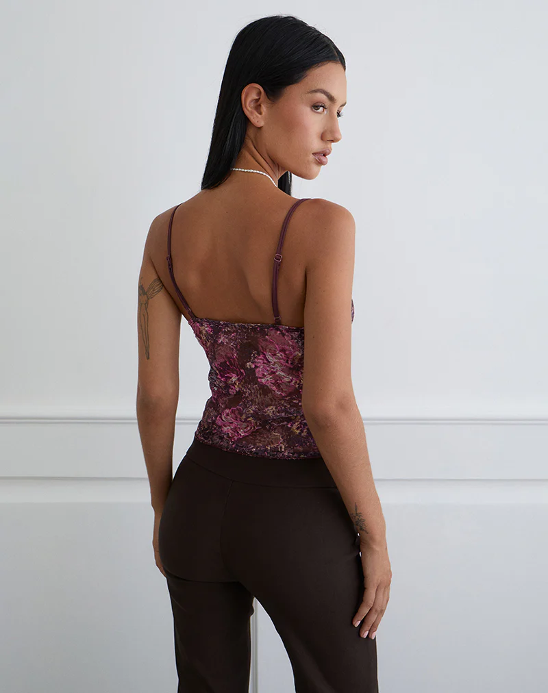 Rubik Cami Top in Abstract Rose Pink and Plum - Image 3