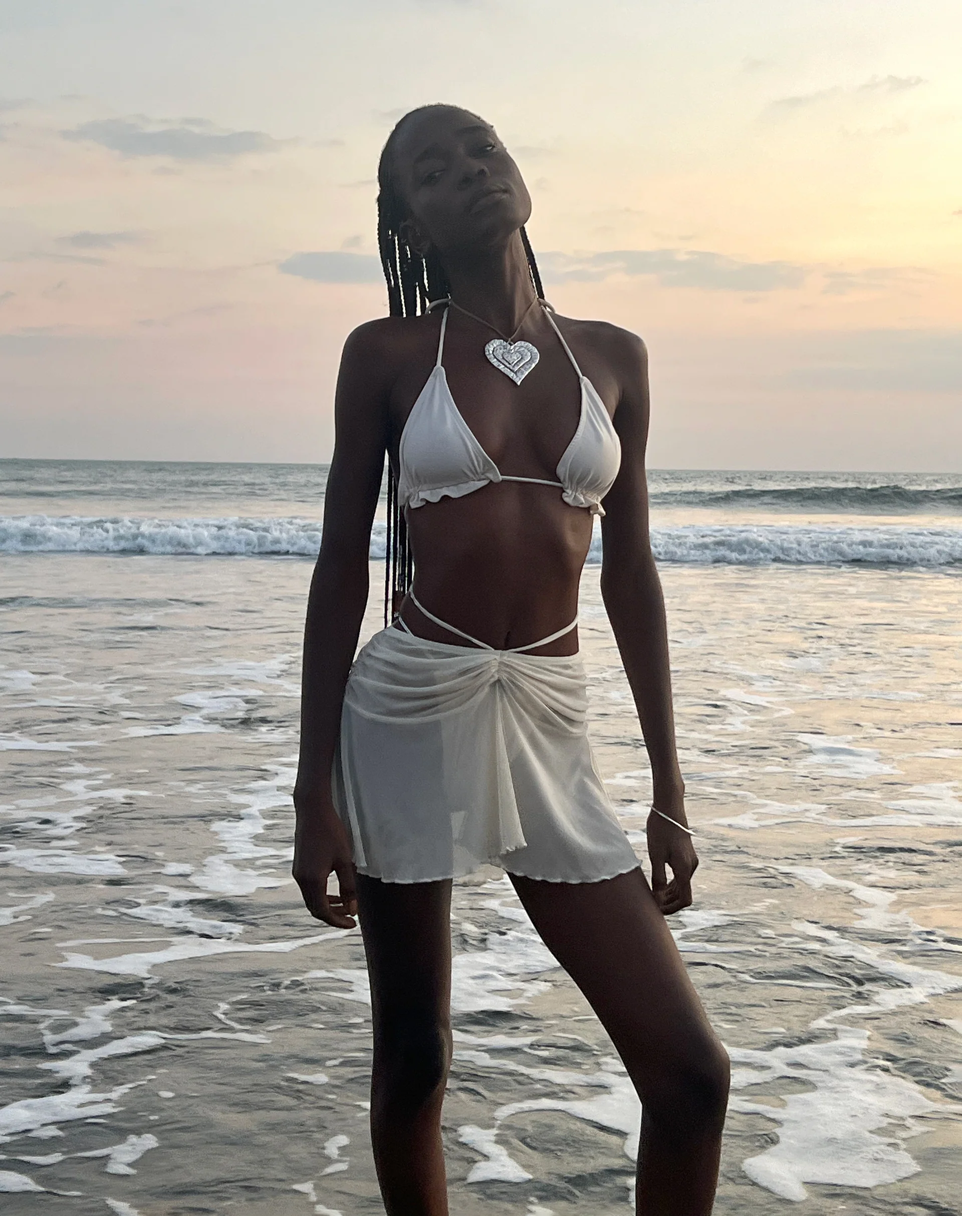 Rudra Frill Mini Swim Skirt in Mesh Cream - Image 3