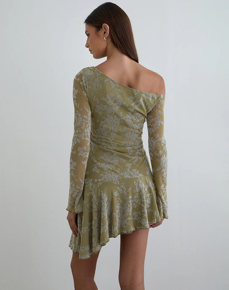 Ruhato Mini Dress in Moss Petal Olive - Image 4