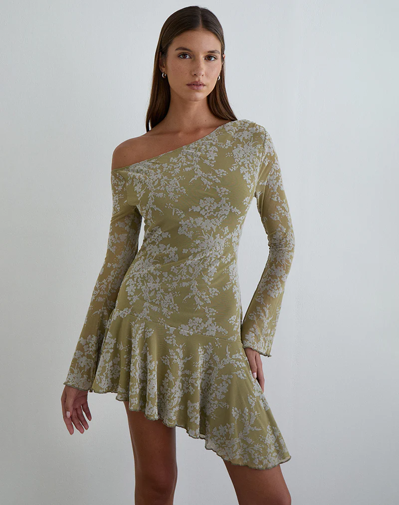 Ruhato Mini Dress in Moss Petal Olive - Image 5