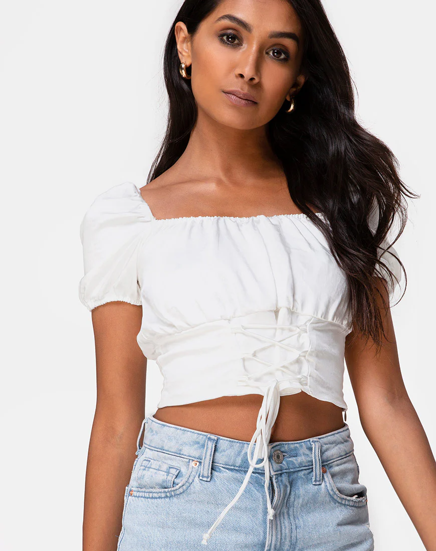 Ruiz Off The Shoulder Top in Satin Ivory - Image 2