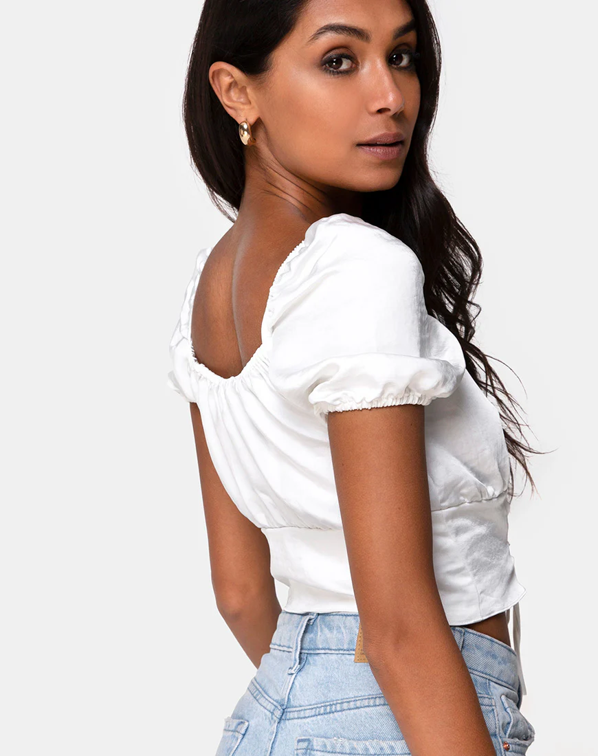 Ruiz Off The Shoulder Top in Satin Ivory - Image 3