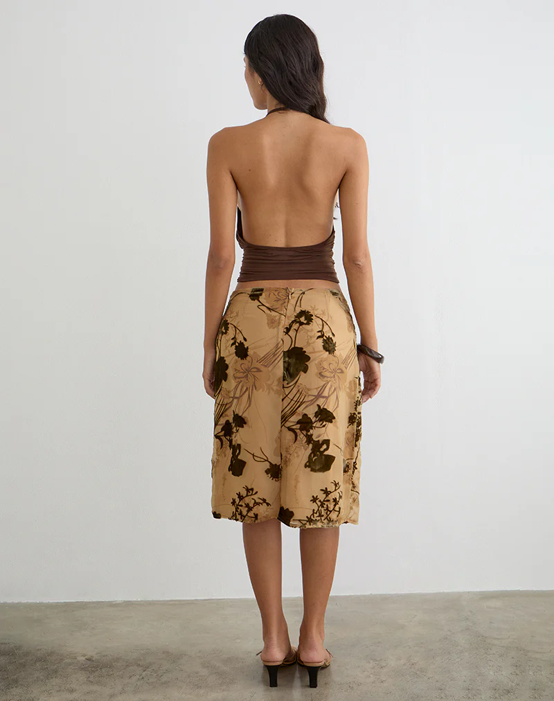 Rujha Midi Skirt in Floral Devore Beige - Image 3