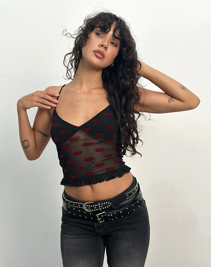 Rumaysa Cami Top in Lips Flock Black - Image 2