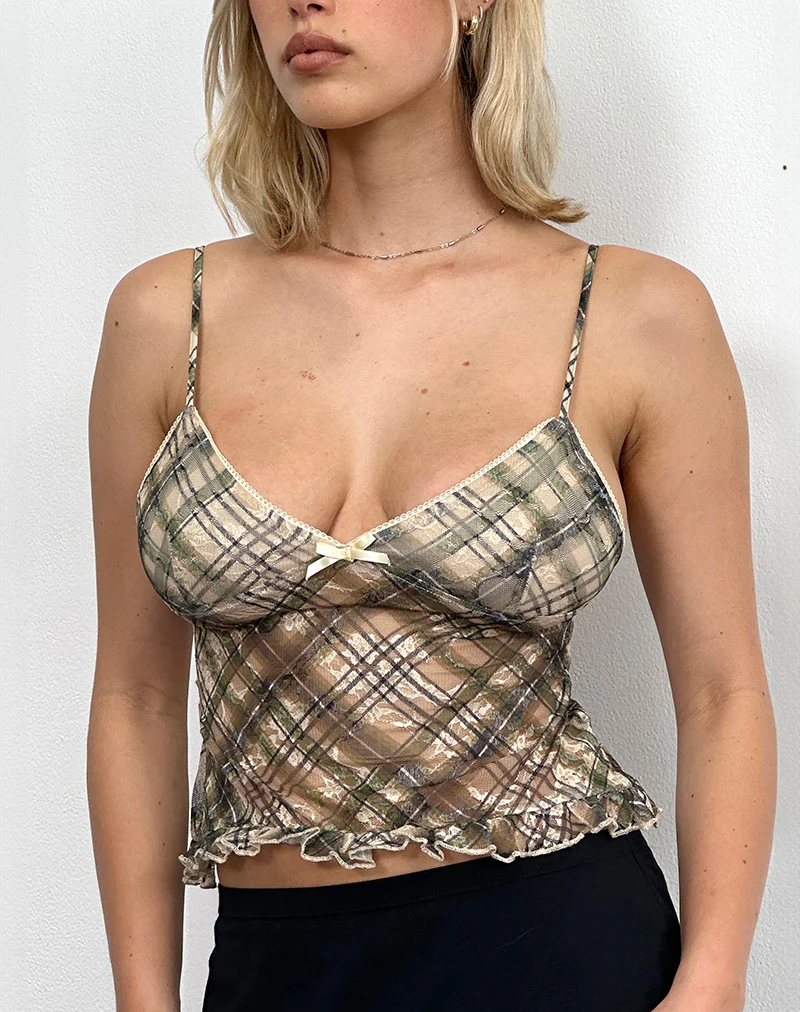 Rumaysa Cami Top  in Printed Lace Retro Plaid - Image 2