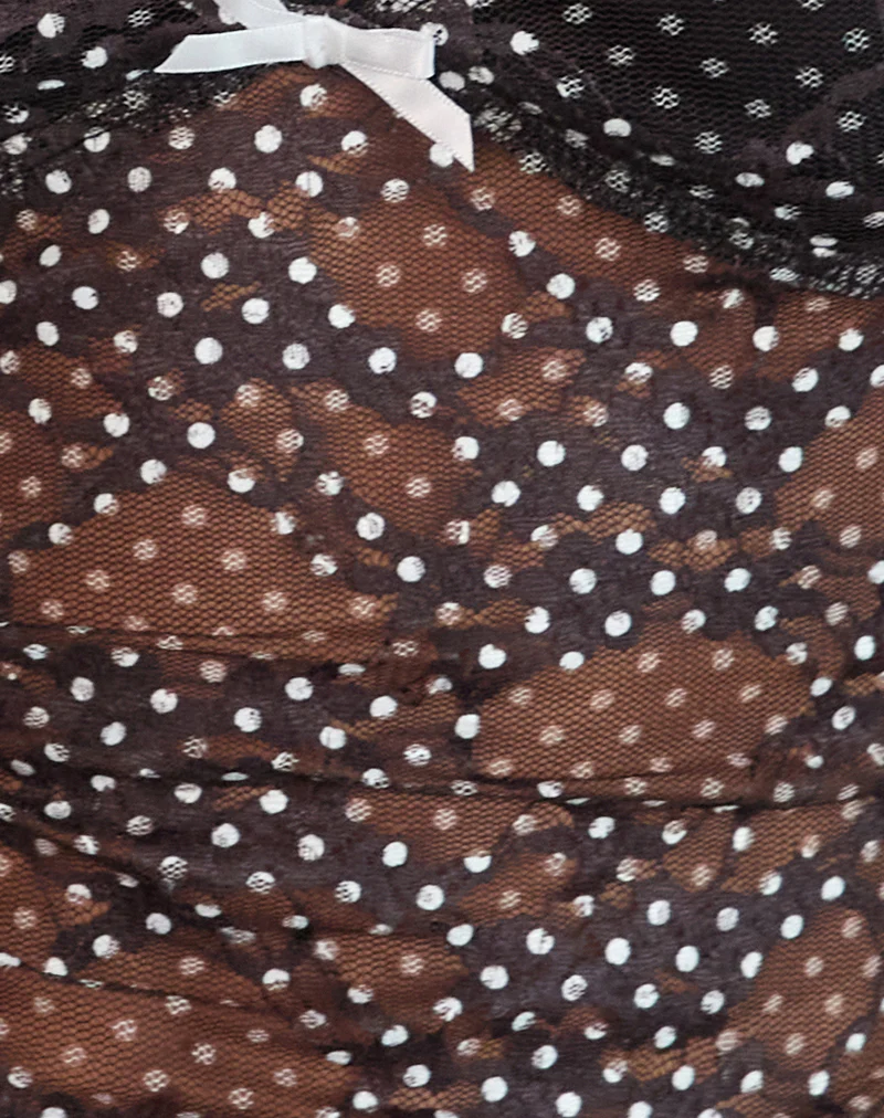 Rumaysa Cami Top in Mini Polka Black and White Printed Lace - Image 7