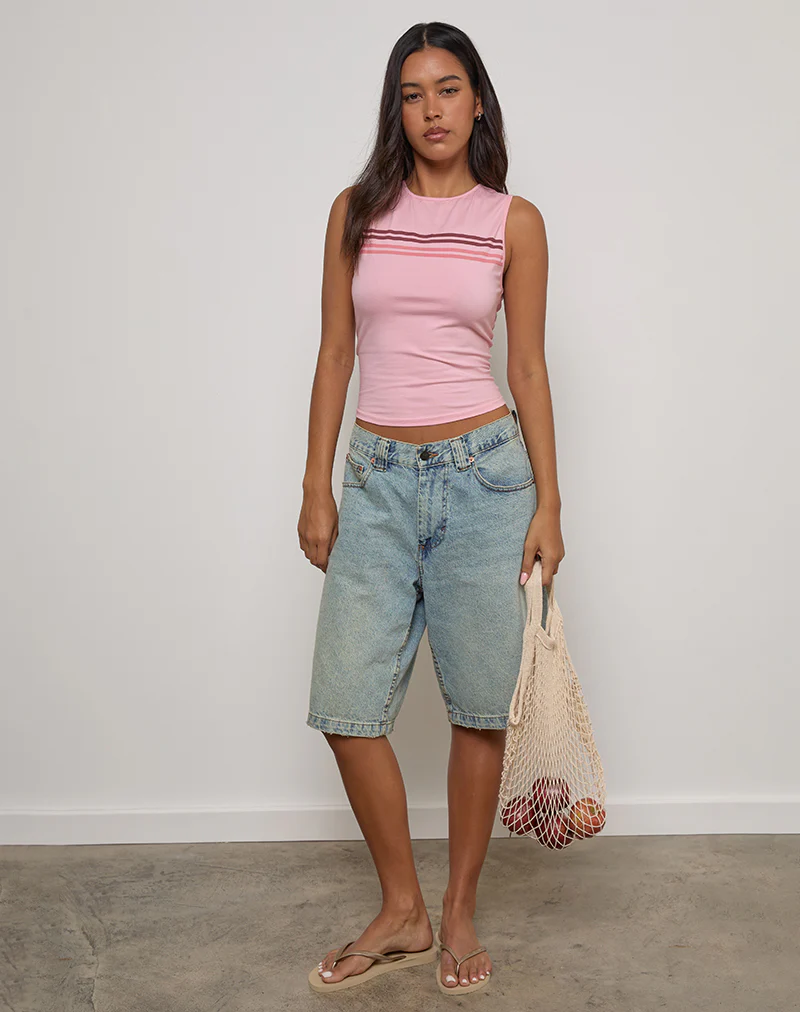 Runaba Backless Tank Top in Ballet Pink Stripe - Image 4