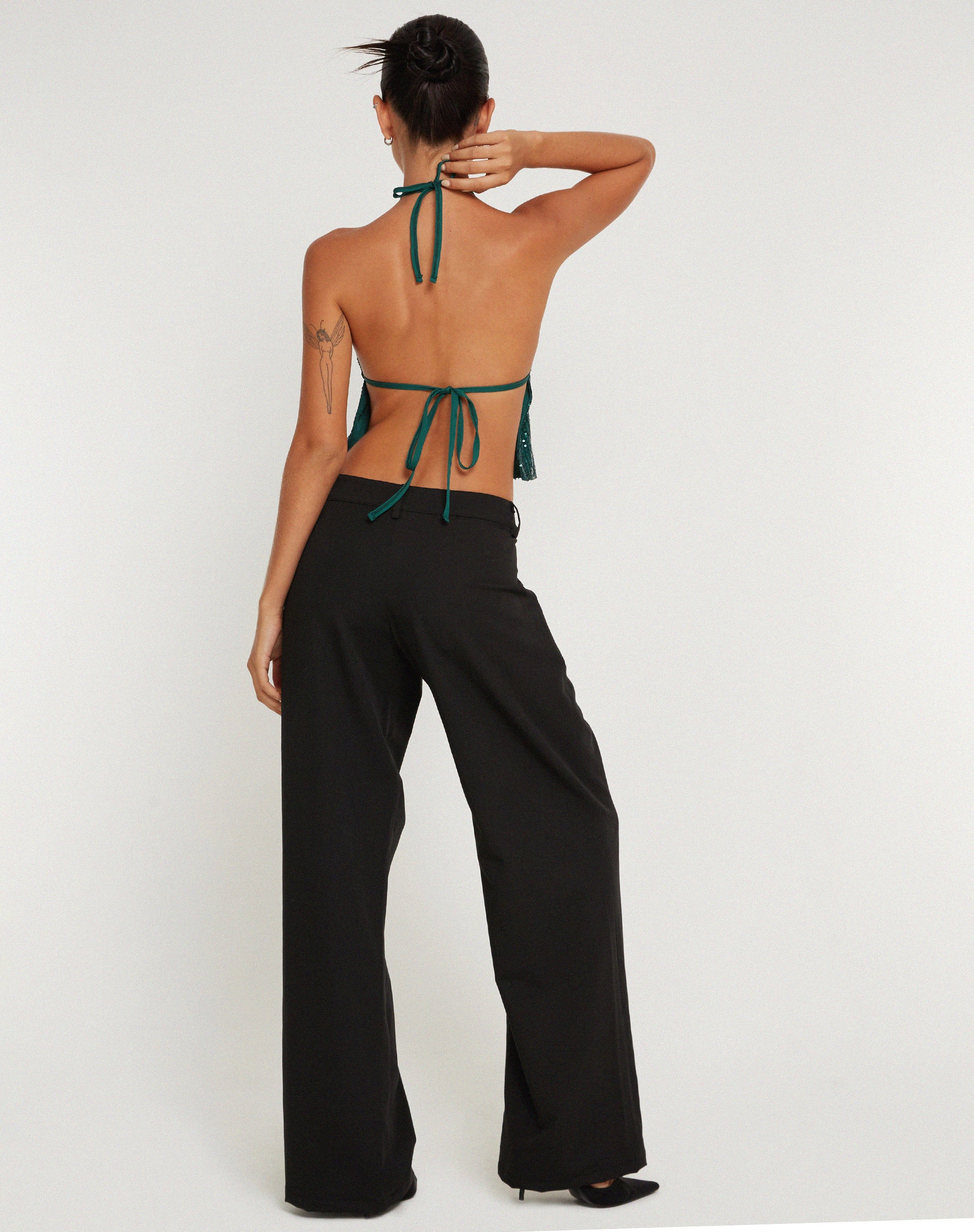 Runita Halter Top in Drape Sequin Forest Green - Image 4