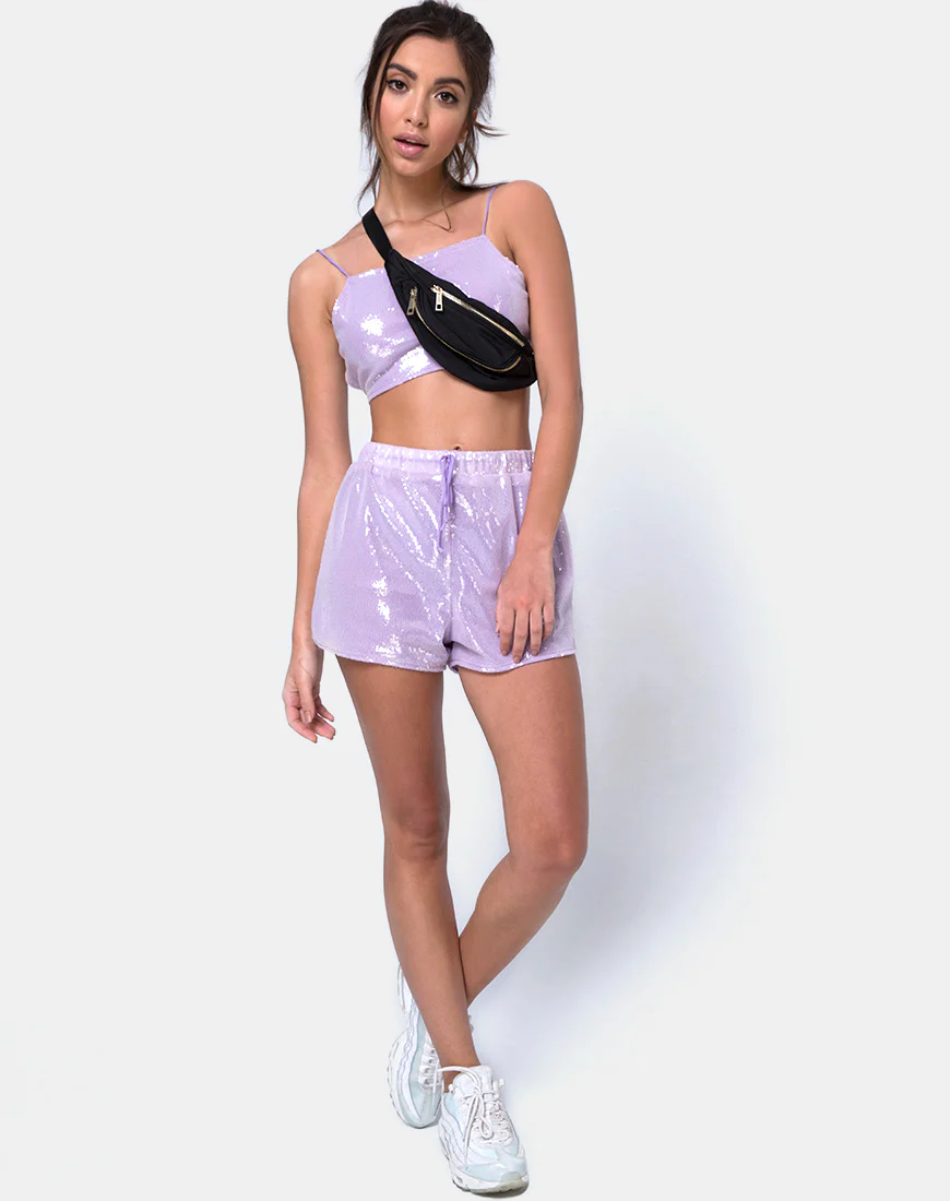 Runner Short in Matte Mini Sequin Lilac - Image 4