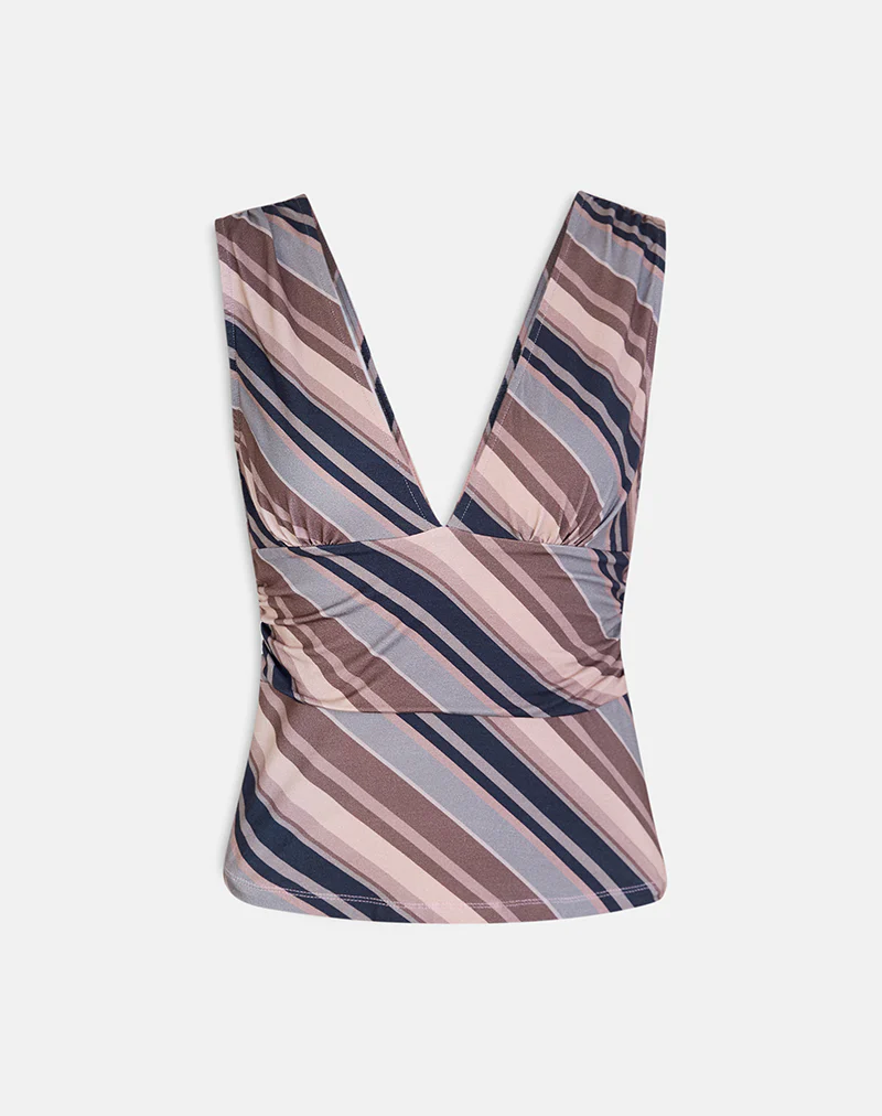 Ruoyu Plunge Top in Mixed Stripe Brown - Image 4