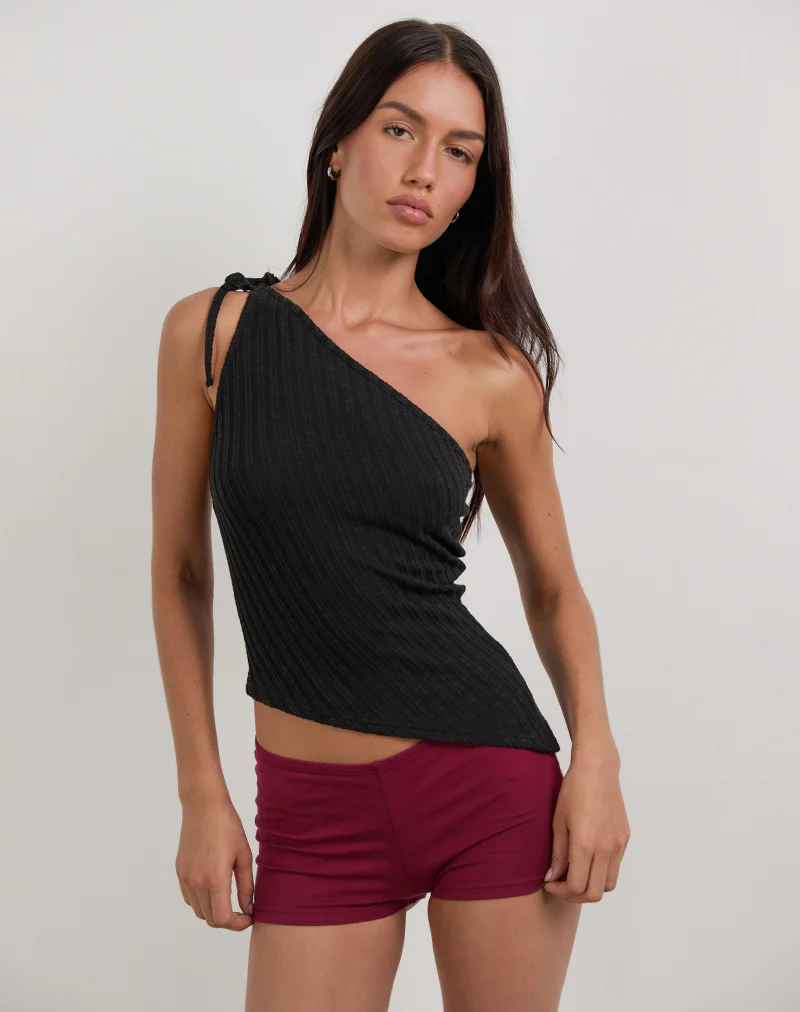 Rusana Top in Sheer Diagonal Knit Black - Image 2