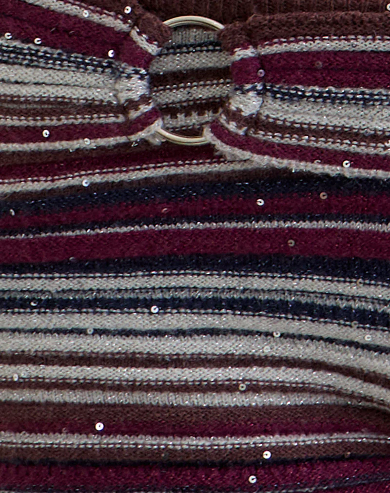 Ruvan Micro Short in Horizontal Stripe Maroon Navy Shimmer - Image 6