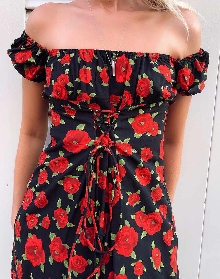 Ruzenta Mini Dress in Roaming Rose Black - Image 2