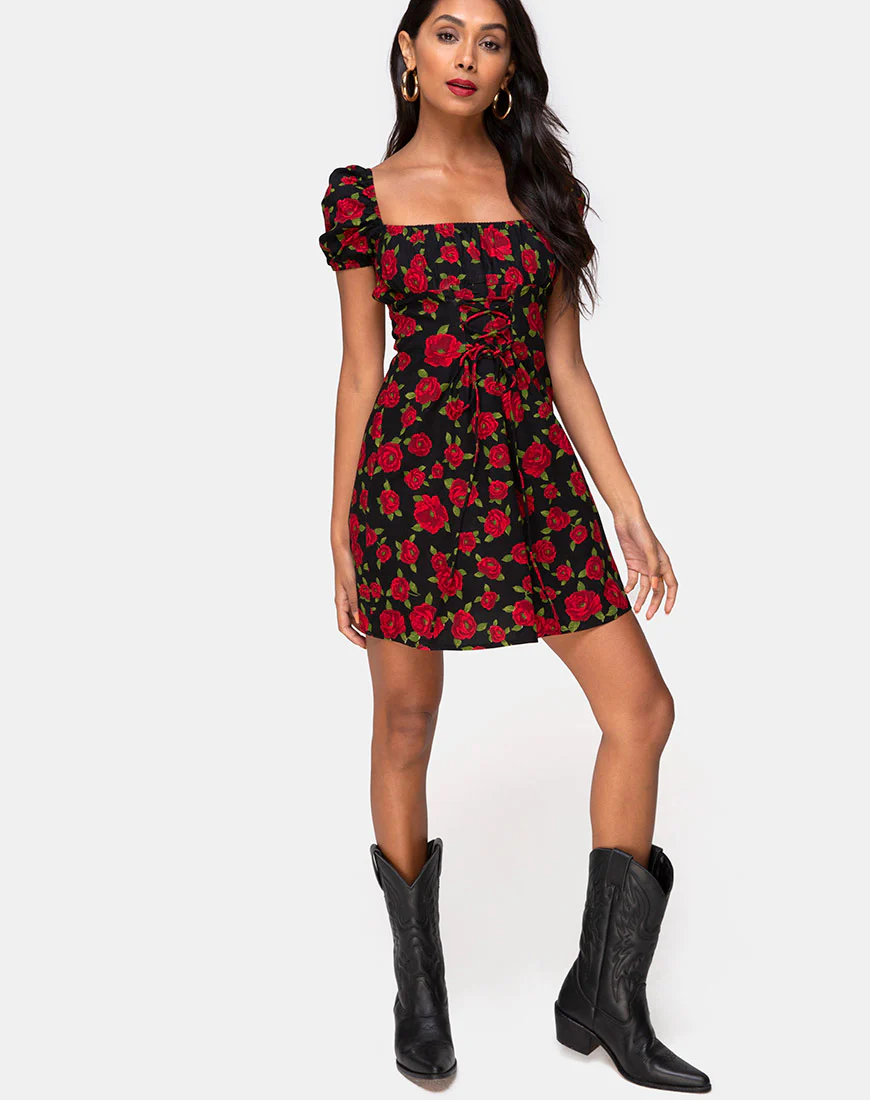 Ruzenta Mini Dress in Roaming Rose Black - Image 5
