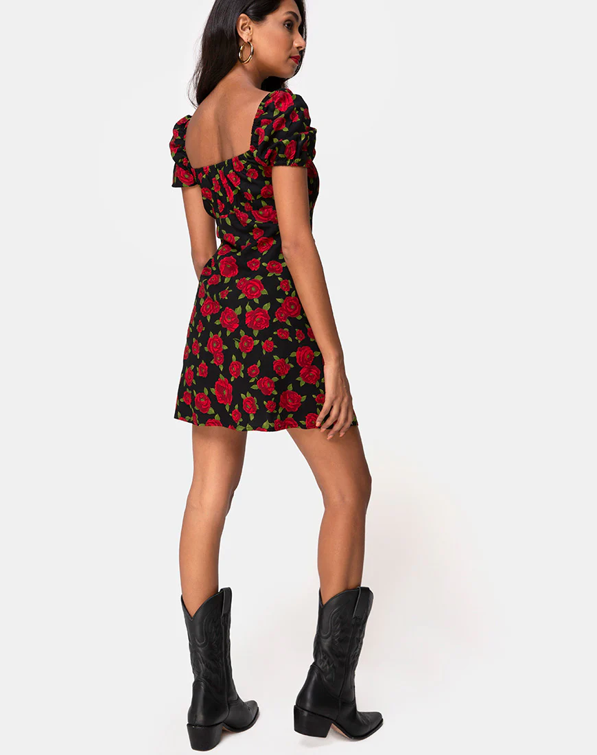 Ruzenta Mini Dress in Roaming Rose Black - Image 6