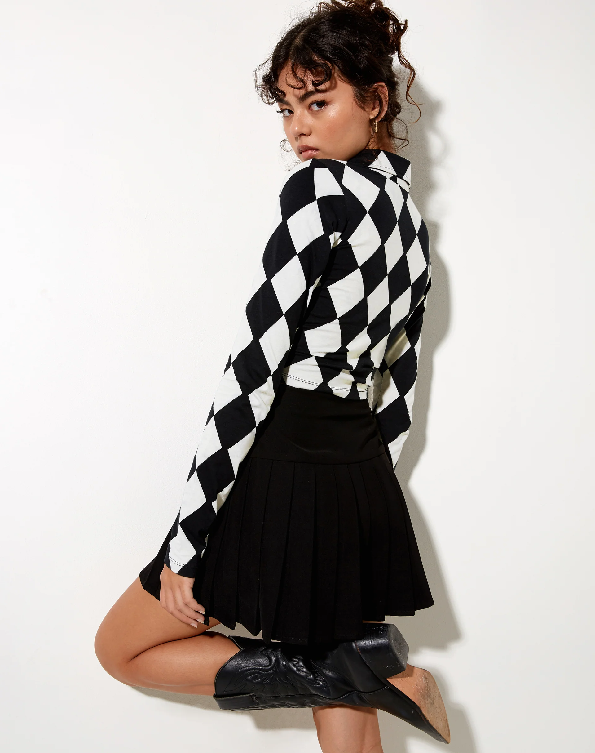 Ryals Crop Top in Harlequin Black and White - Image 2