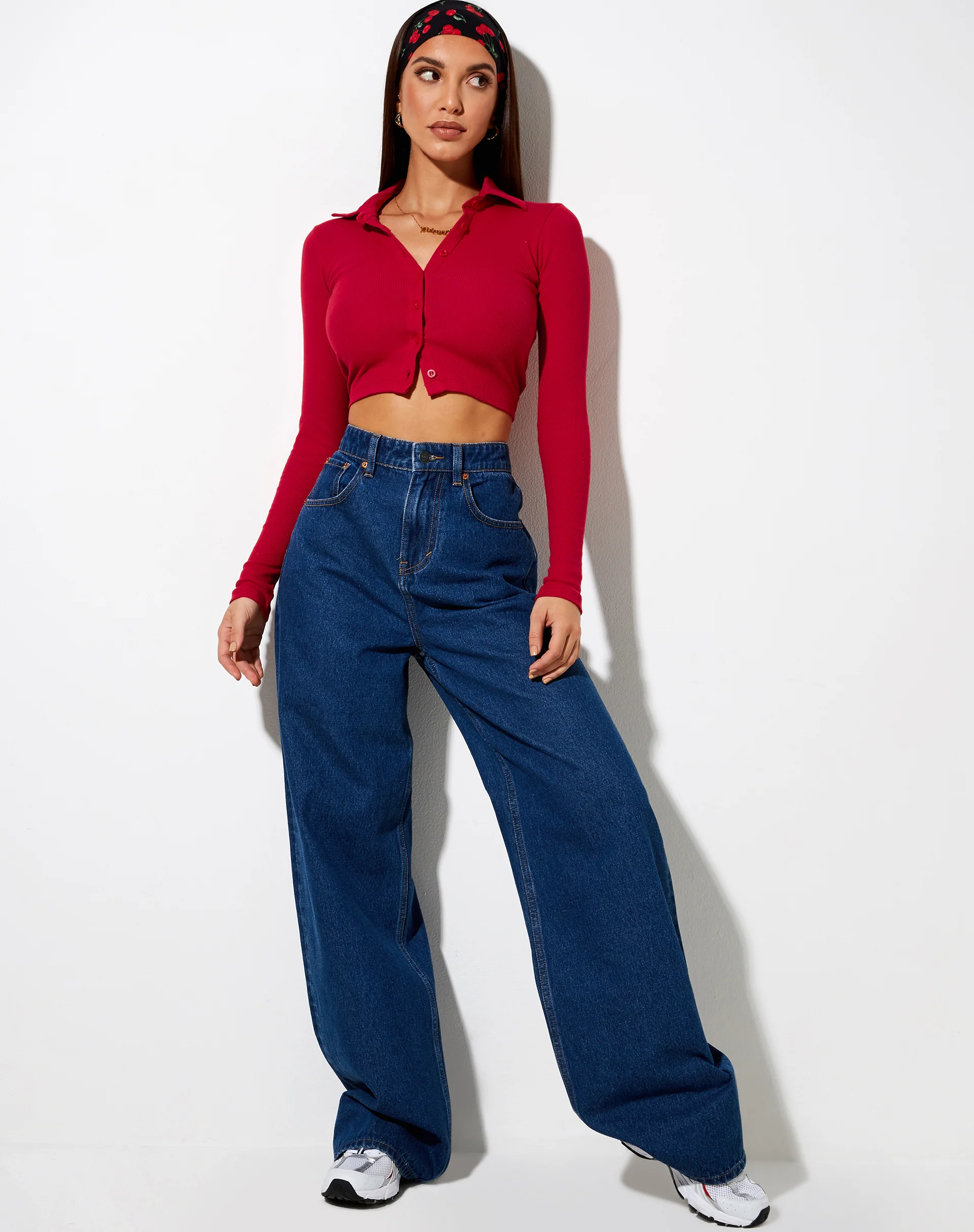 Ryals Long Sleeve Top in Rib Racing Red - Image 3