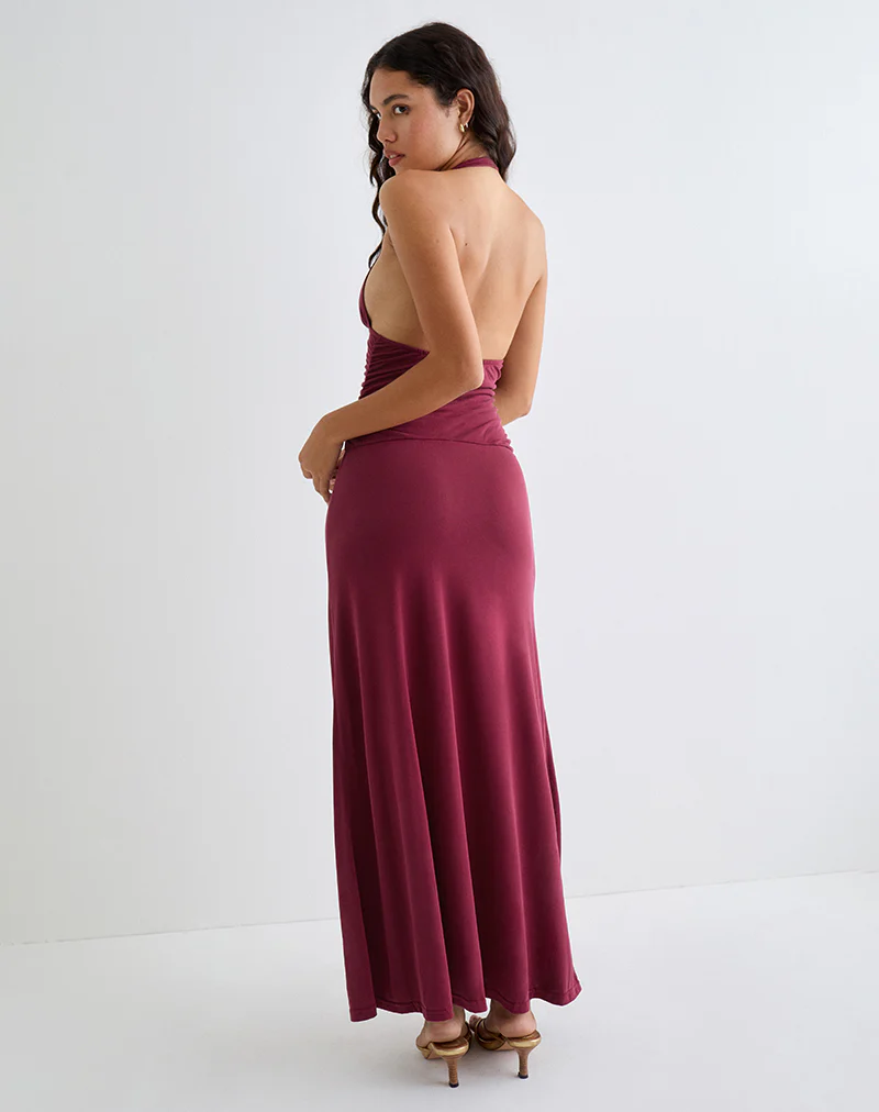Ryoko Maxi Dress in Cupro Burgundy - Image 5