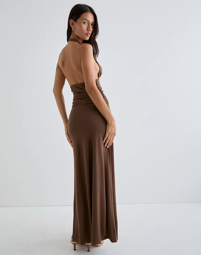 Ryoko Maxi Dress in Cupro Dark Brown - Image 4