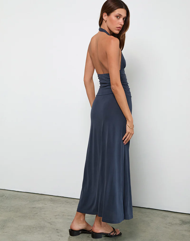 Ryoko Maxi Dress in Cupro Ocean Storm - Image 2