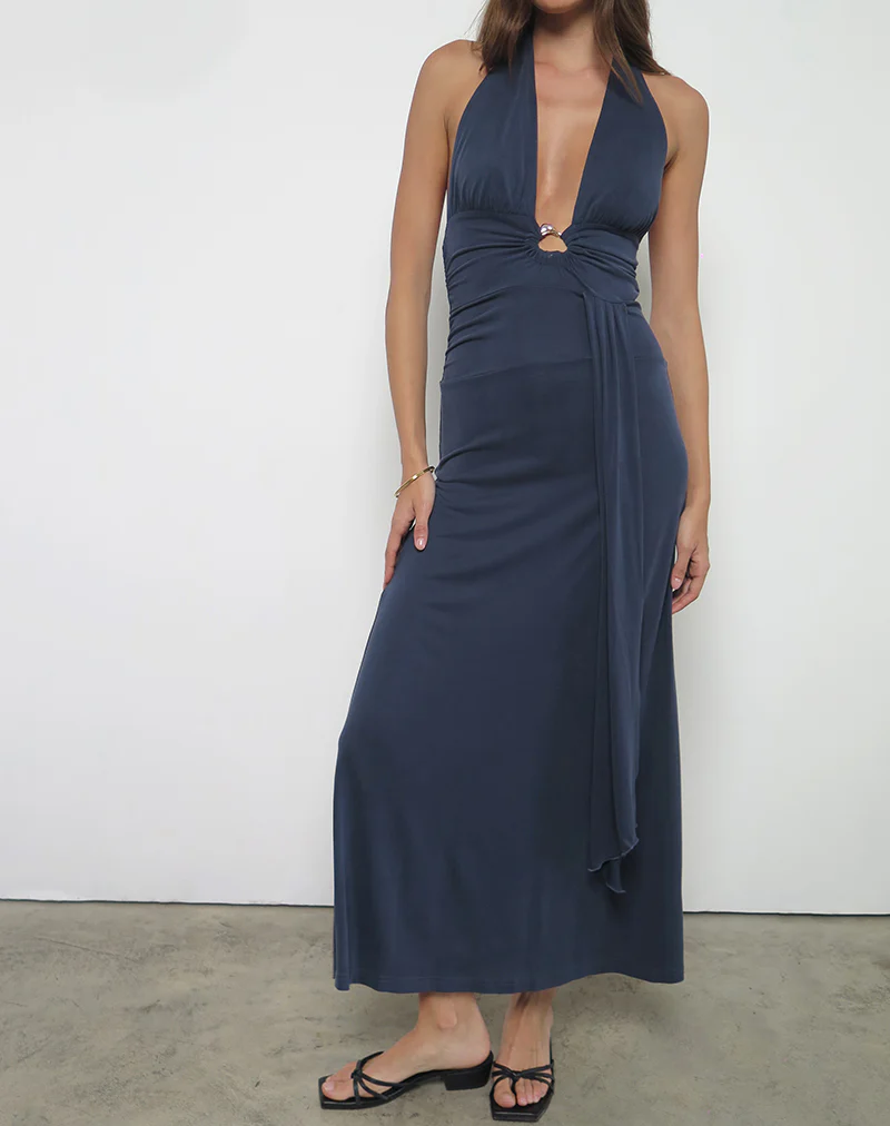 Ryoko Maxi Dress in Cupro Ocean Storm - Image 4
