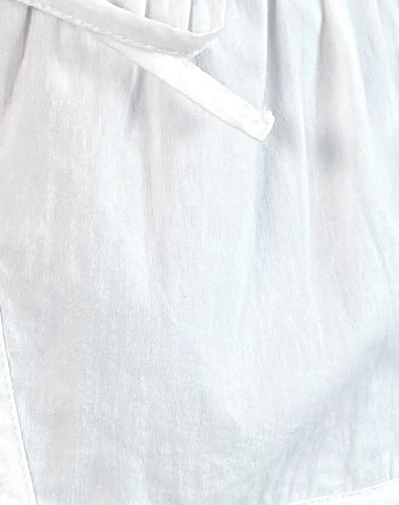 Ryota Tie Front Blouse in White with White Binding - Image 6