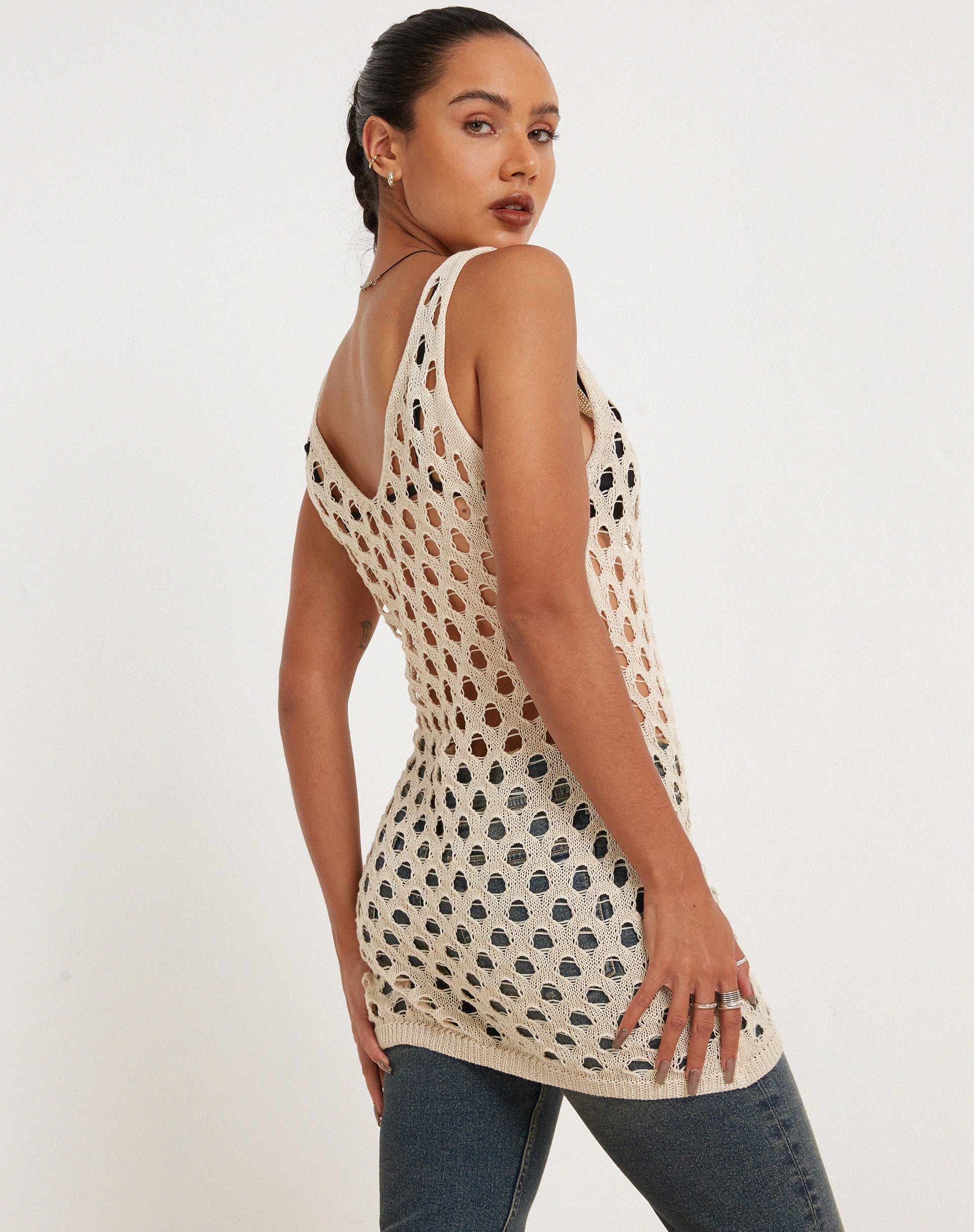 Ryushi Mini Dress in Beige - Image 5