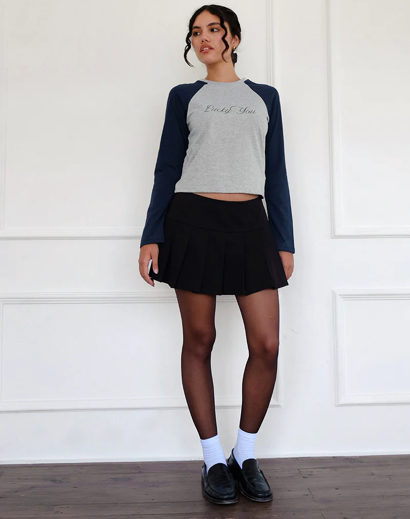 Sabani Top in Grey Marl Navy with Lucky You Print - Image 4