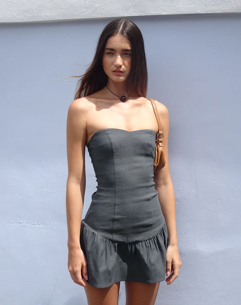 Sabina Bandeau Mini Dress in Charcoal Grey - Image 3