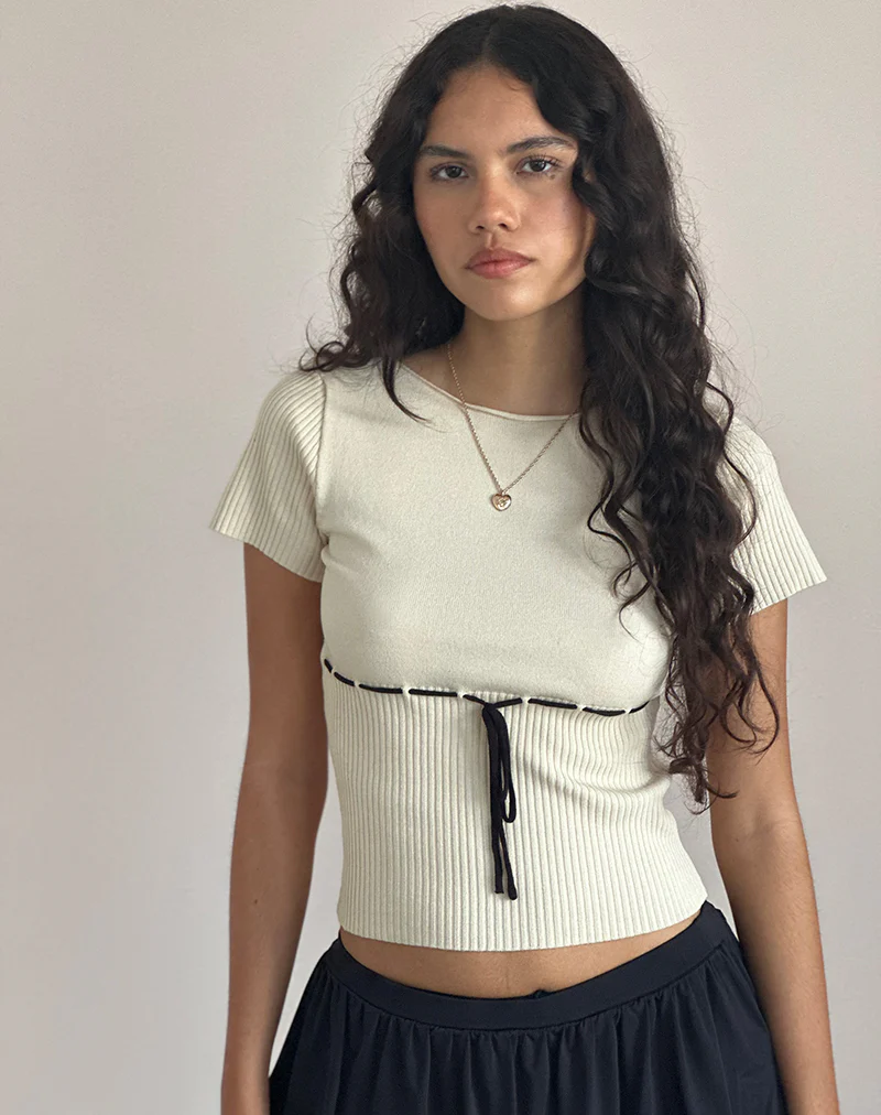 Sabine Top in Beige with Black Binding - Image 3
