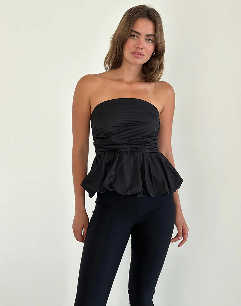 Sabita Puffball Bandeau Top in Black - Image 5