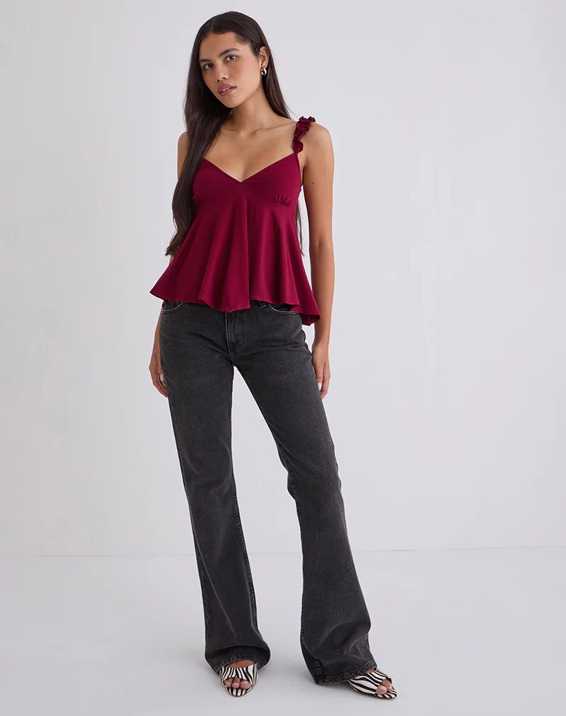 Sable Floaty Cami Top in Jersey Burgundy - Image 3