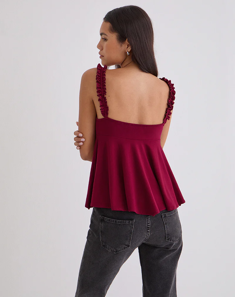 Sable Floaty Cami Top in Jersey Burgundy - Image 4