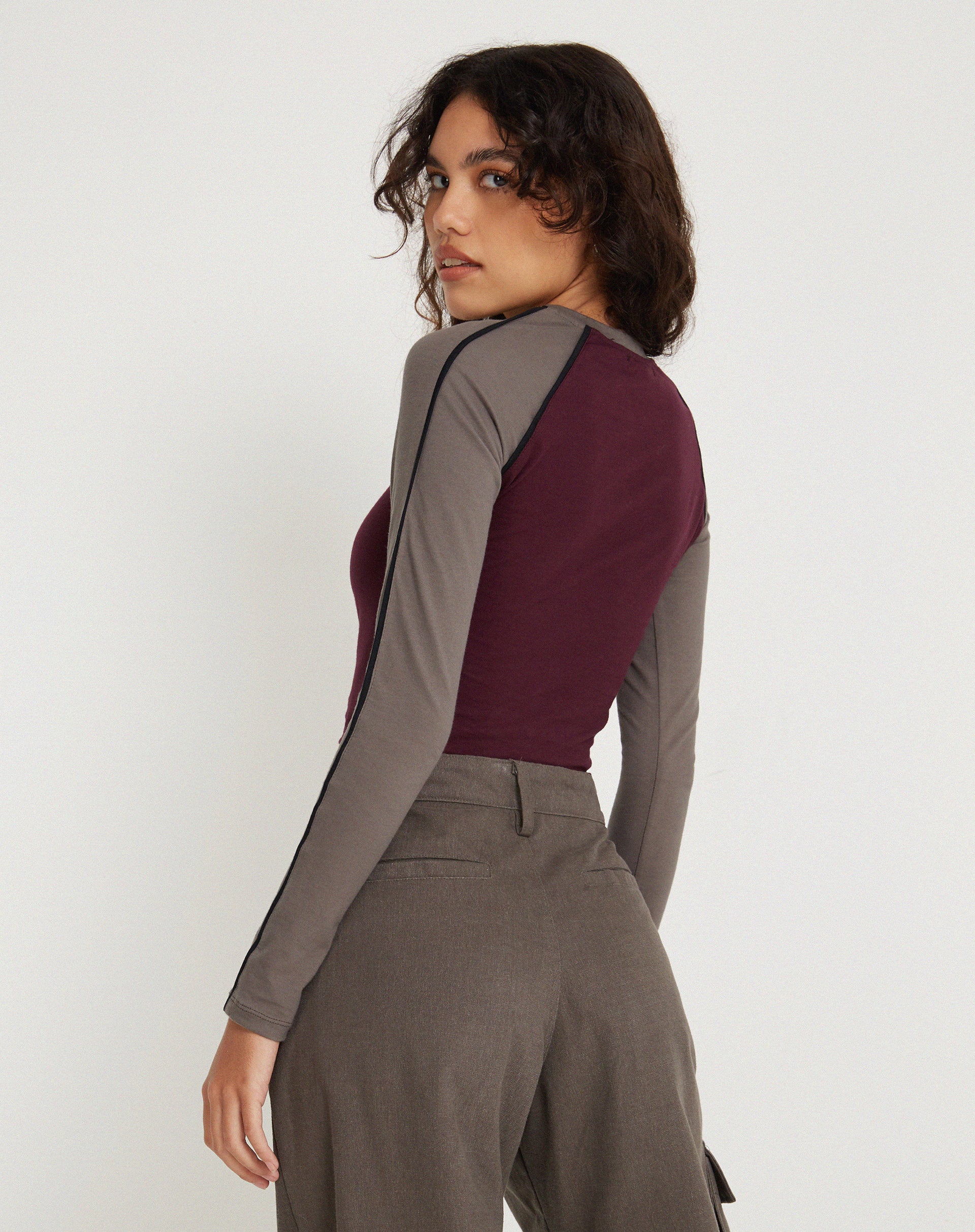 Sachiel Long Sleeve Top in Oxblood Cloudburst Black - Image 3