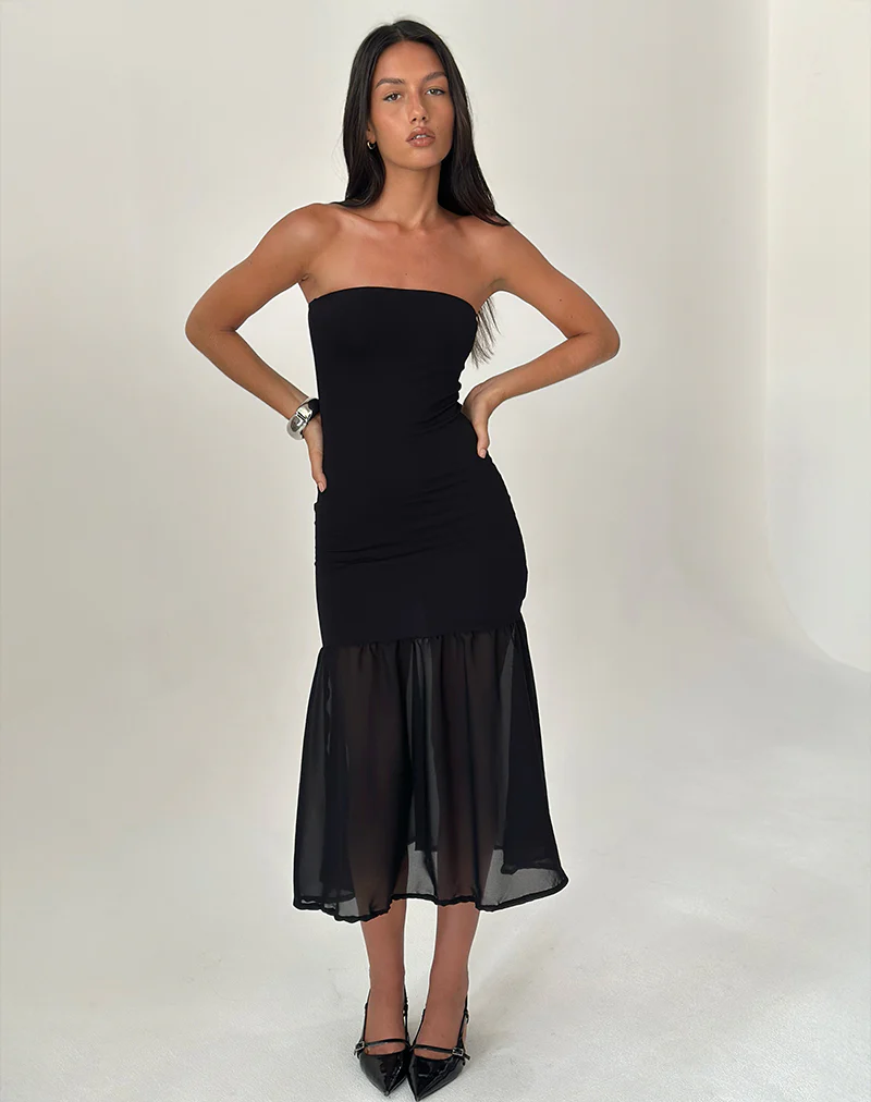 Sachiko Bandeau Midi Dress in Chiffon Jersey Black - Image 2