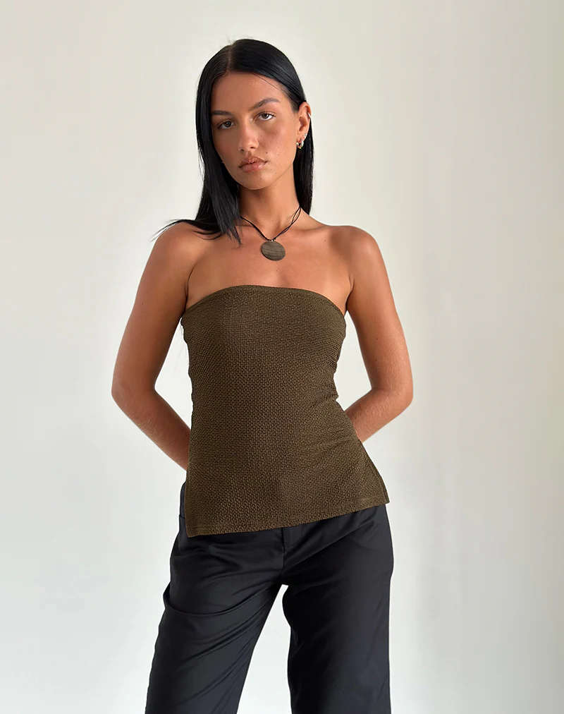 Sadi Tube Top in Textured Chocolate - Image 2