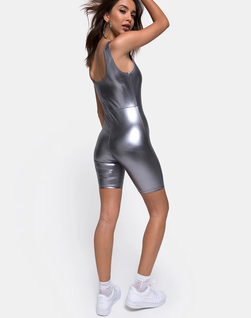 Sadie Unitard in Metallic Silver - Image 4