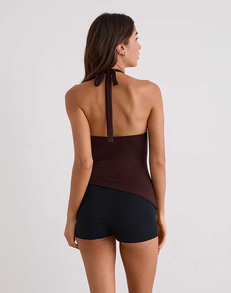 Sadra Halter Top in Rayon Jersey Bitter Chocolate - Image 3