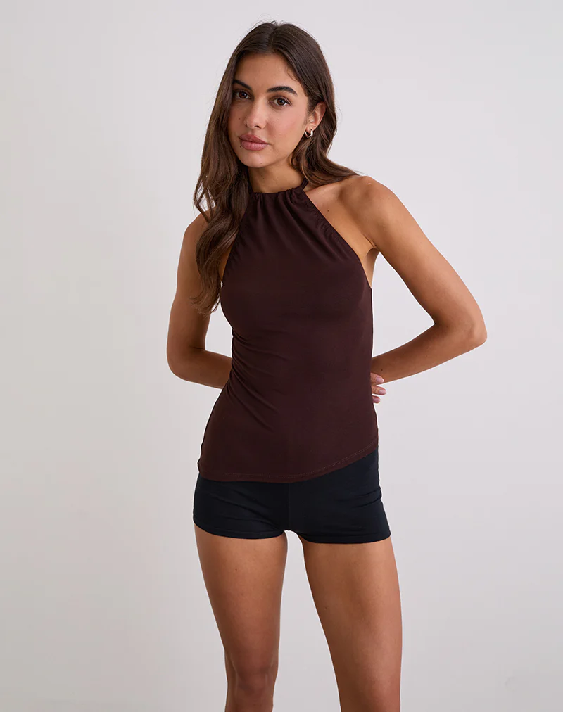Sadra Halter Top in Rayon Jersey Bitter Chocolate - Image 5