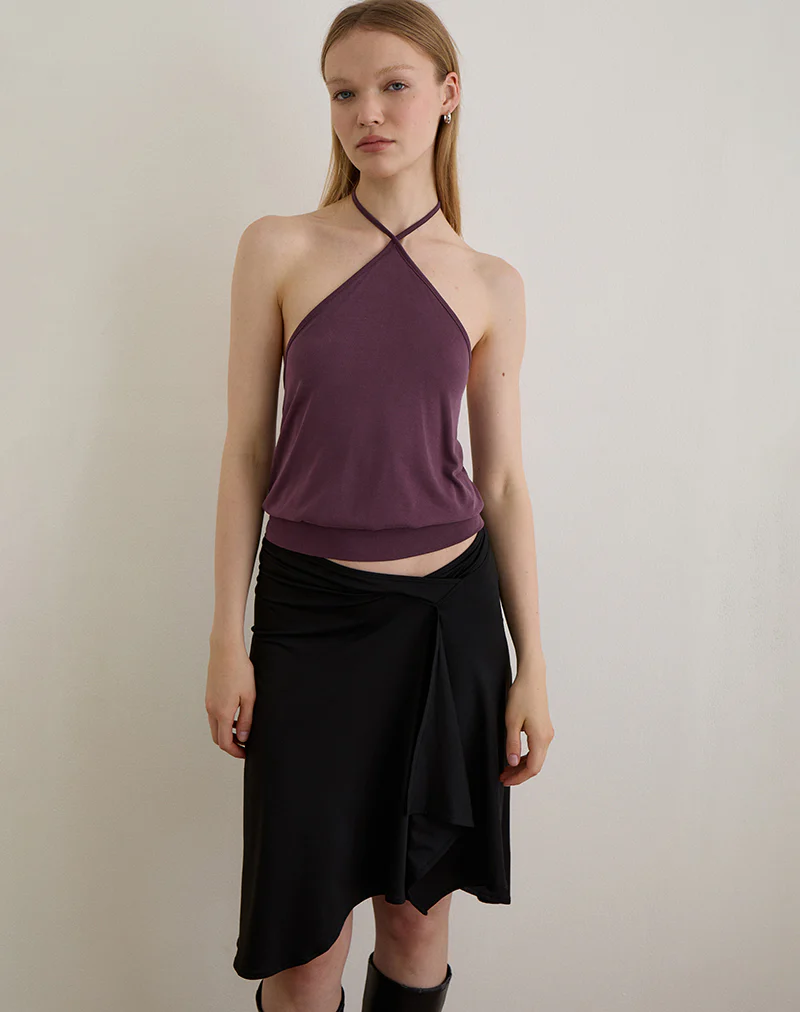 Saerin Halter Top in Cupro Deep Purple - Image 2