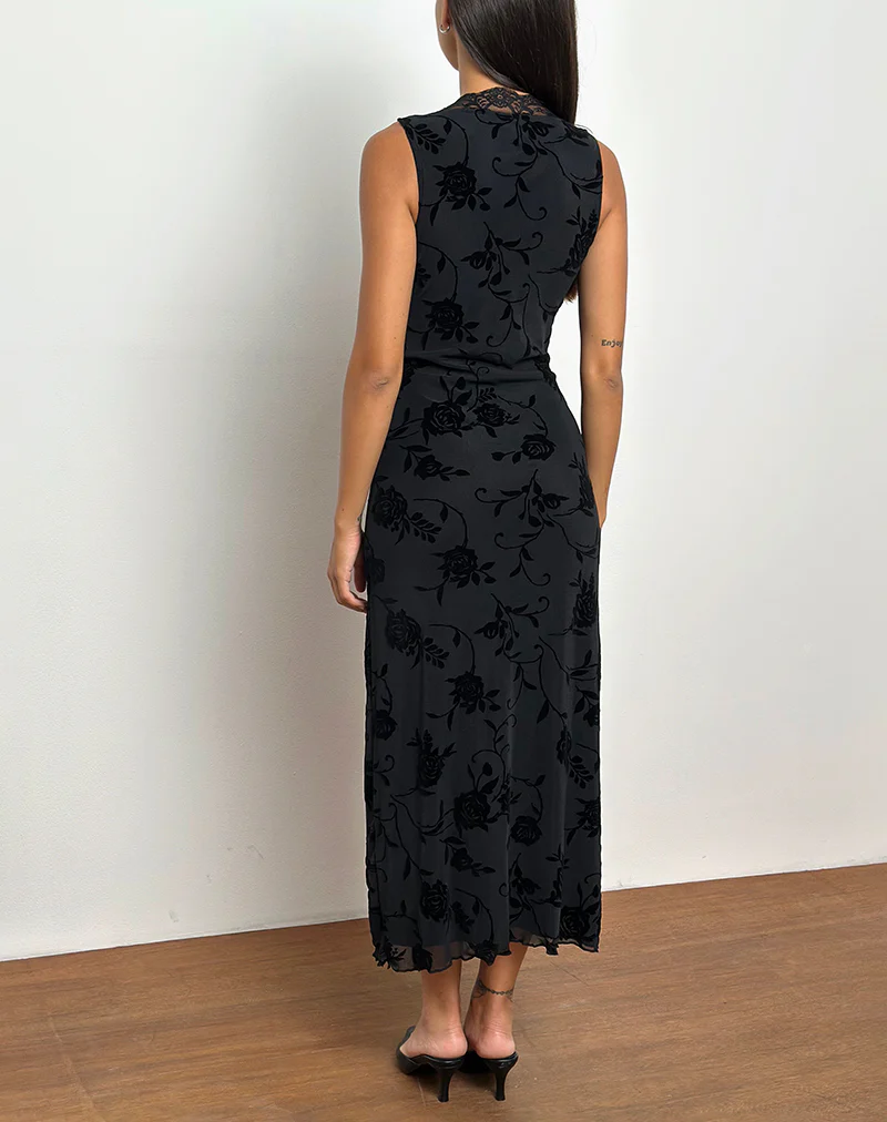 Saga Midi Dress in Rose Flock Black - Image 4