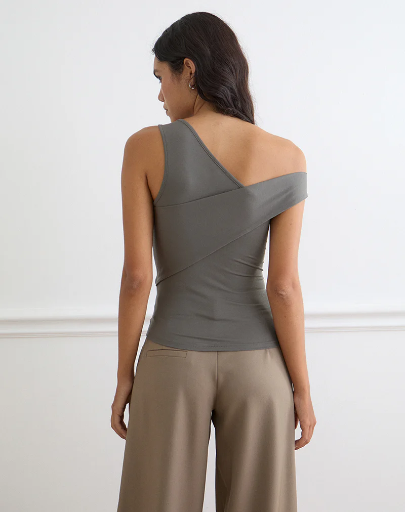 Sahar Top in Ribbed Warm Grey Eco Lyocell - Image 4