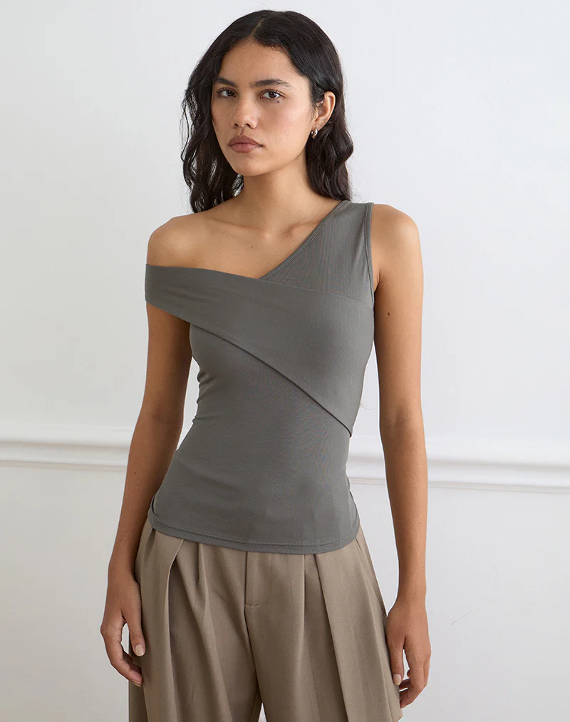 Sahar Top in Ribbed Warm Grey Eco Lyocell - Image 5