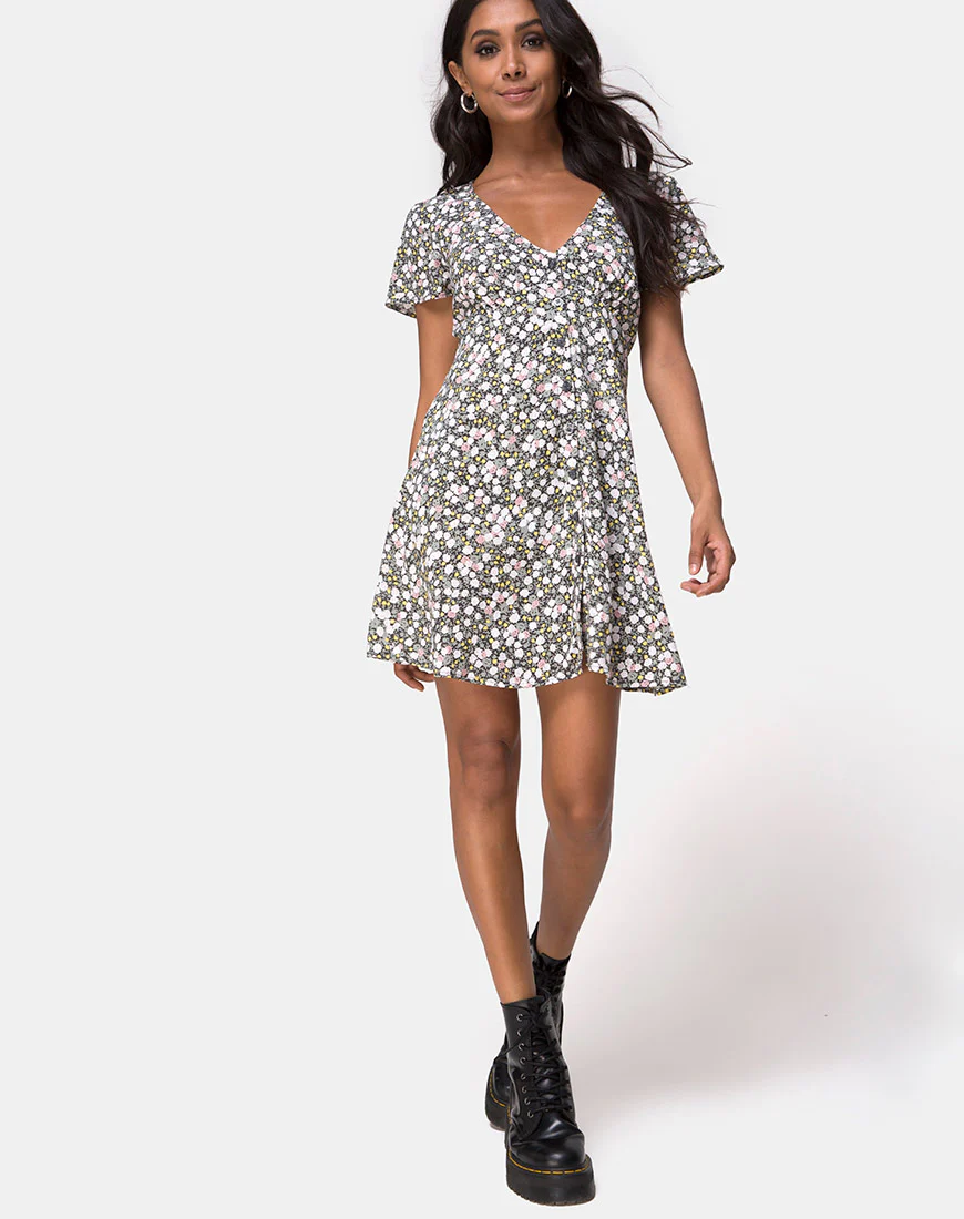 Sahara Tea Dress in Floral Field Olive - Image 4