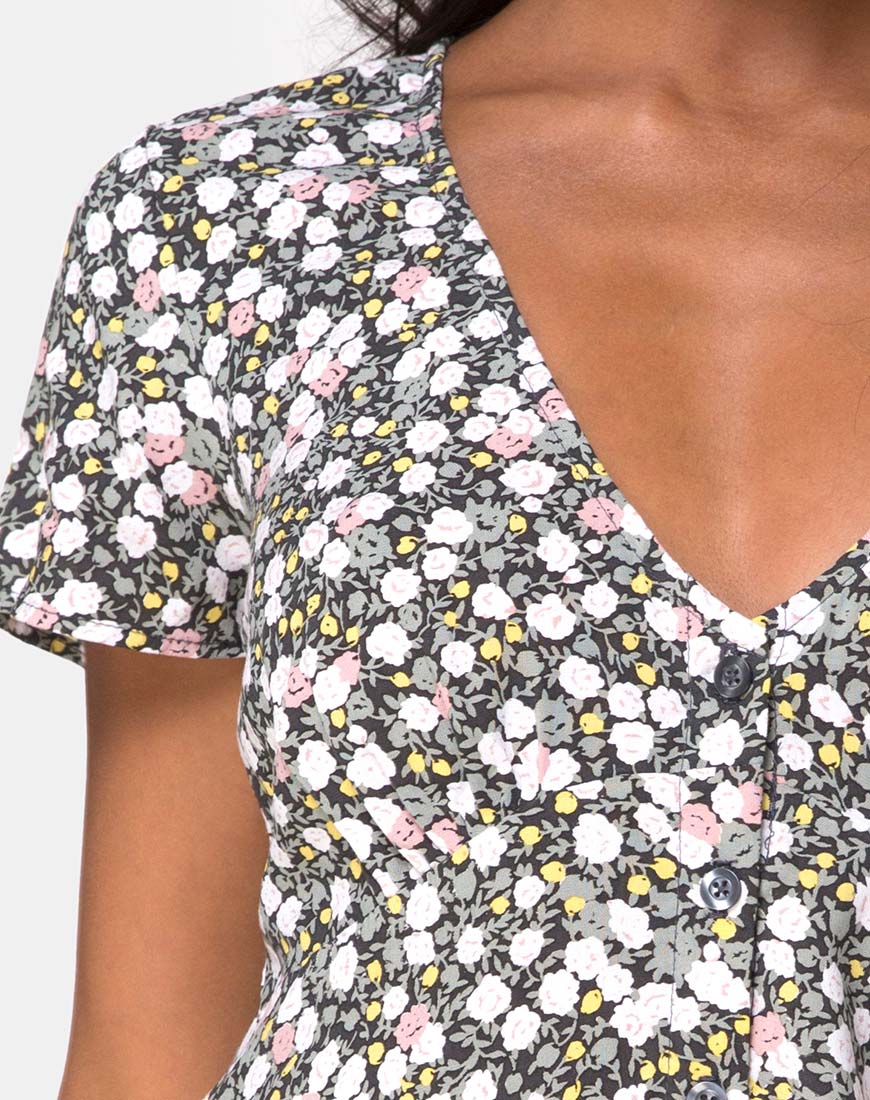Sahara Tea Dress in Floral Field Olive - Image 6