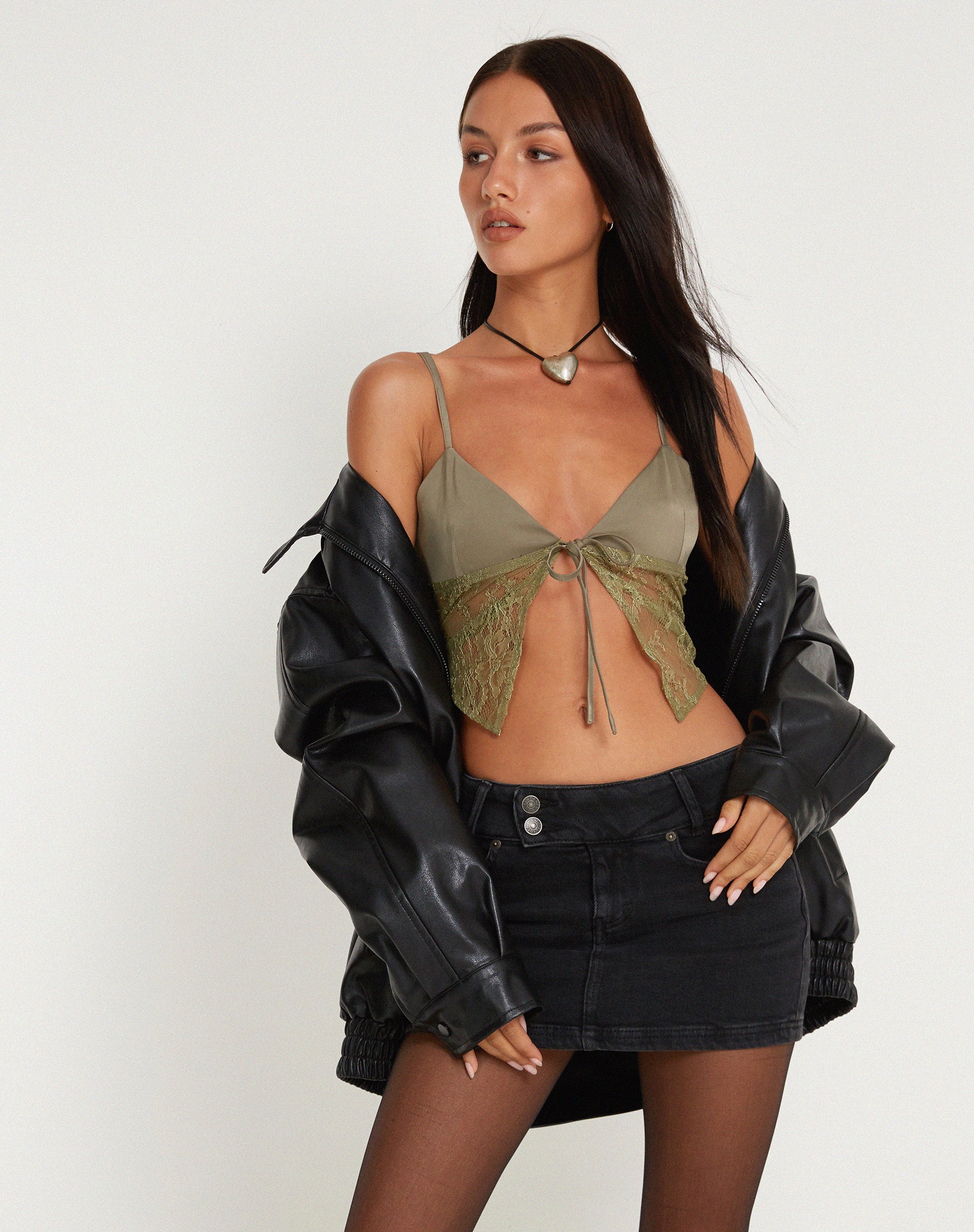 Sahira Butterfly Top in Satin Avocado - Image 2