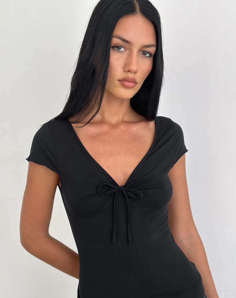 Saiba Cap Sleeve Top in Cupro Black - Image 2